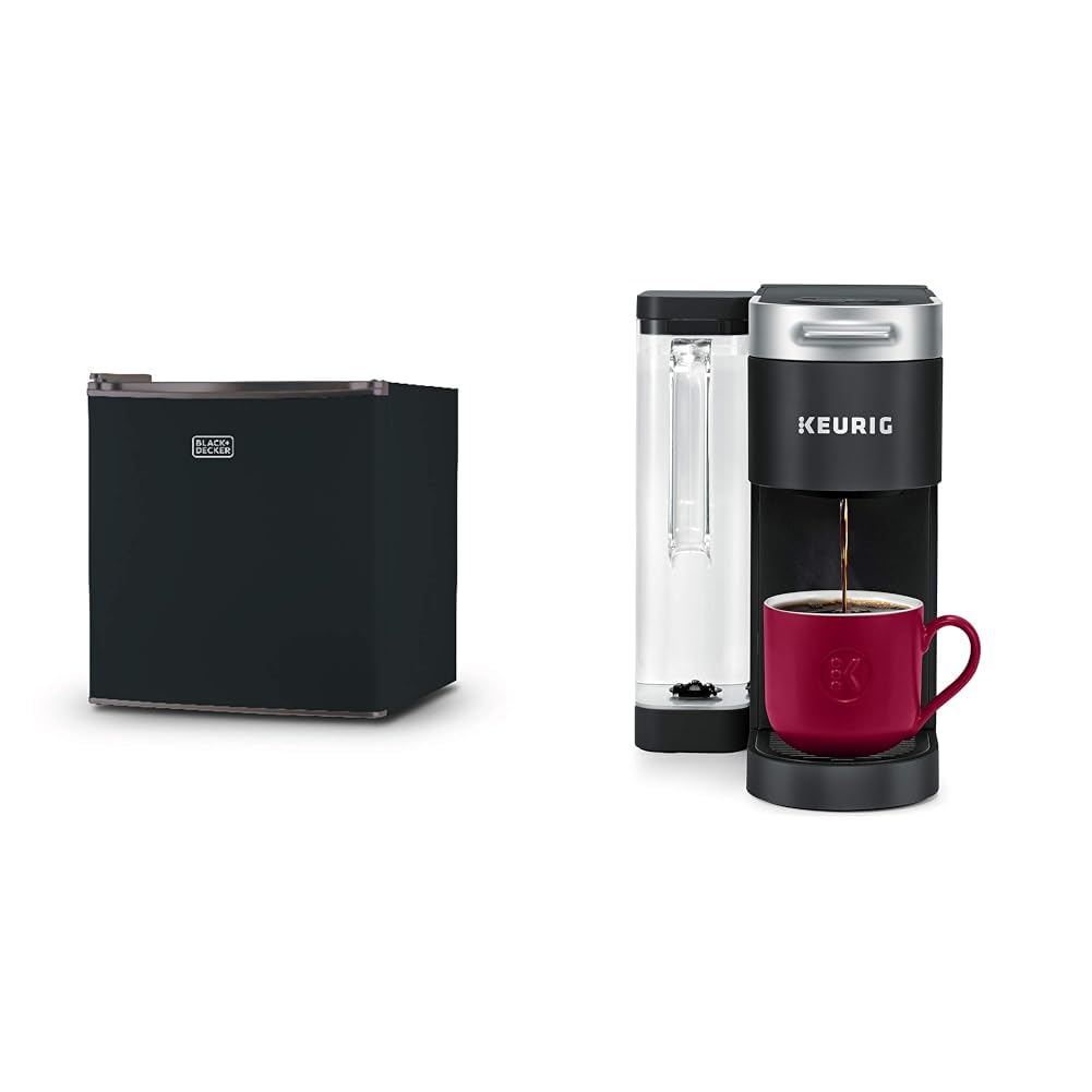 Compact Single Door Mini Fridge with Freezer, 1.7 Cubic Feet, Black & Single Serve K-Cup Pod Coffee Maker, Black N712