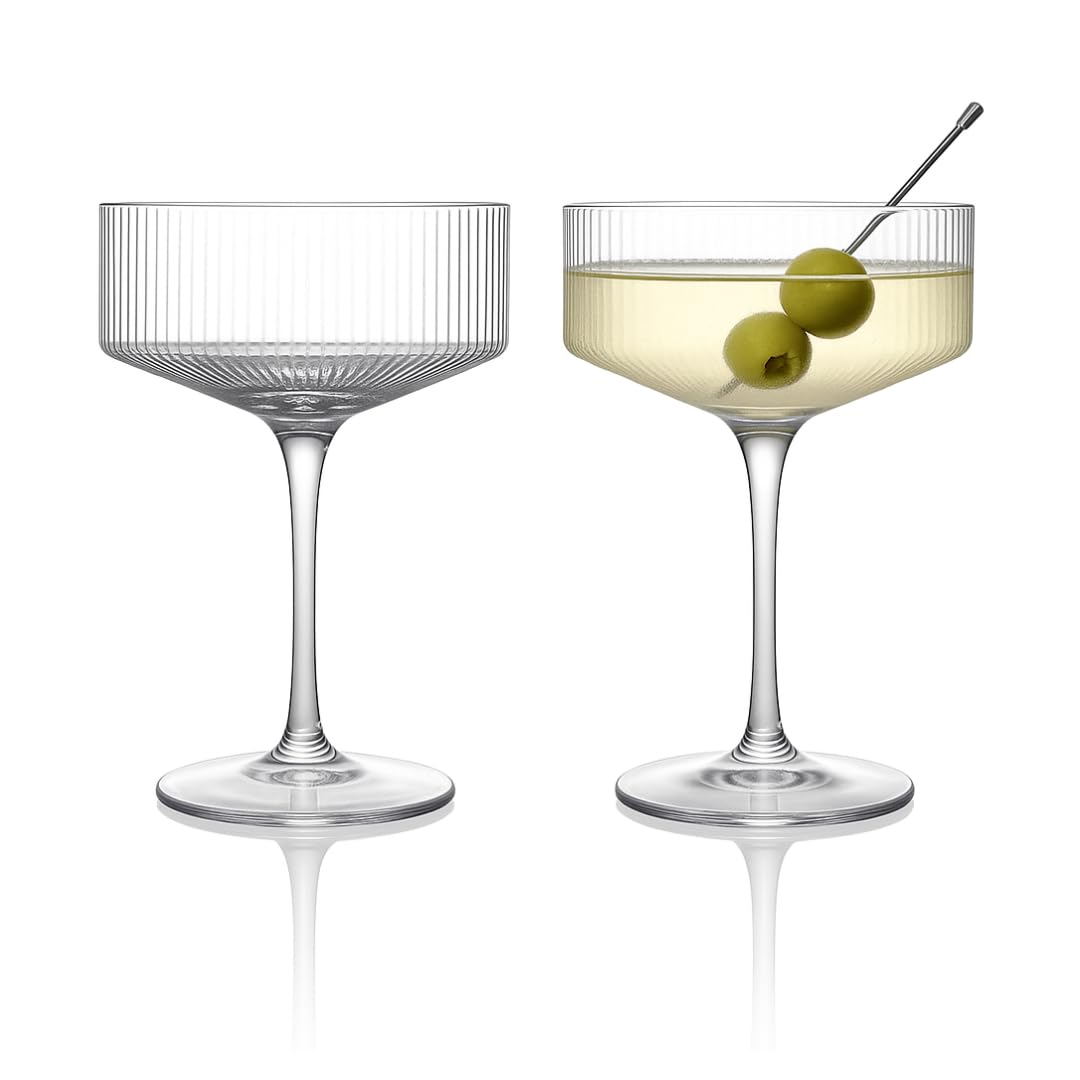 Clear Ribbed Martini Coupe Glasses Set of 2 N7004