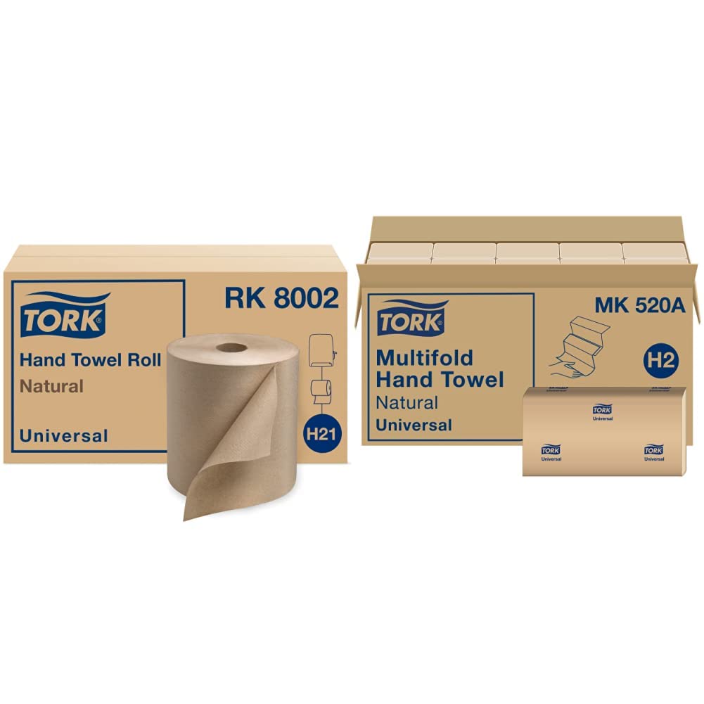 Paper Hand Towel Roll Natural H21 (6 Rolls) and Multifold Hand Towel Natural H2 (16 Packs) K2278