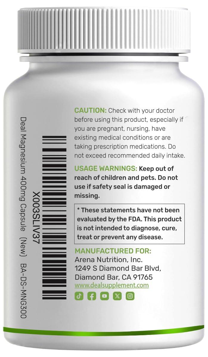 Magnesium Glycinate 400mg, 300 Capsules T142