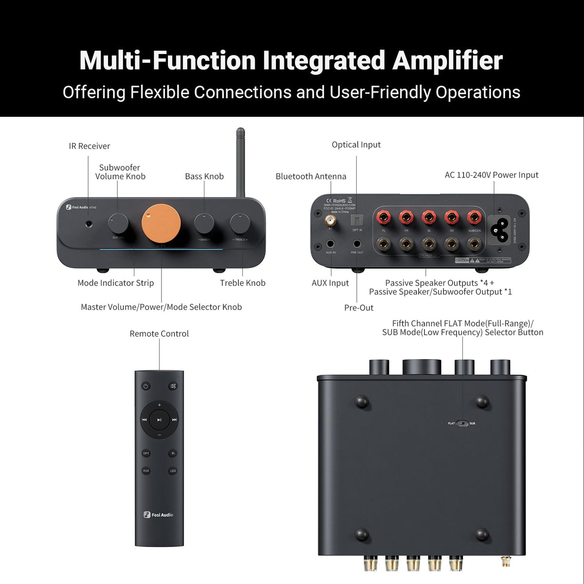 Bluetooth 4 Channel Power Amplifier with Remote Control K74553
