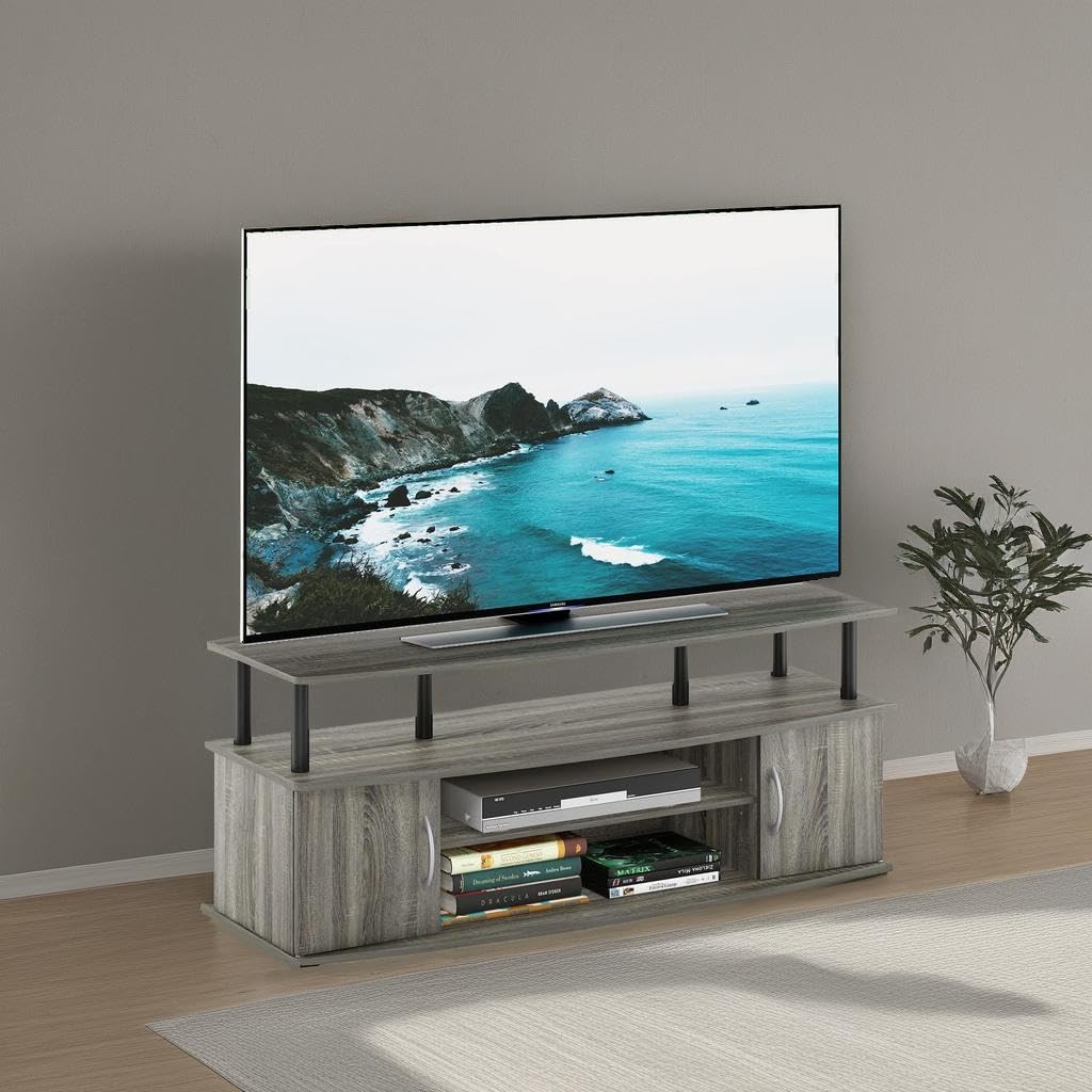 French Oak Grey/Black Entertainment Stand for TV Up to 55 Inch D735830