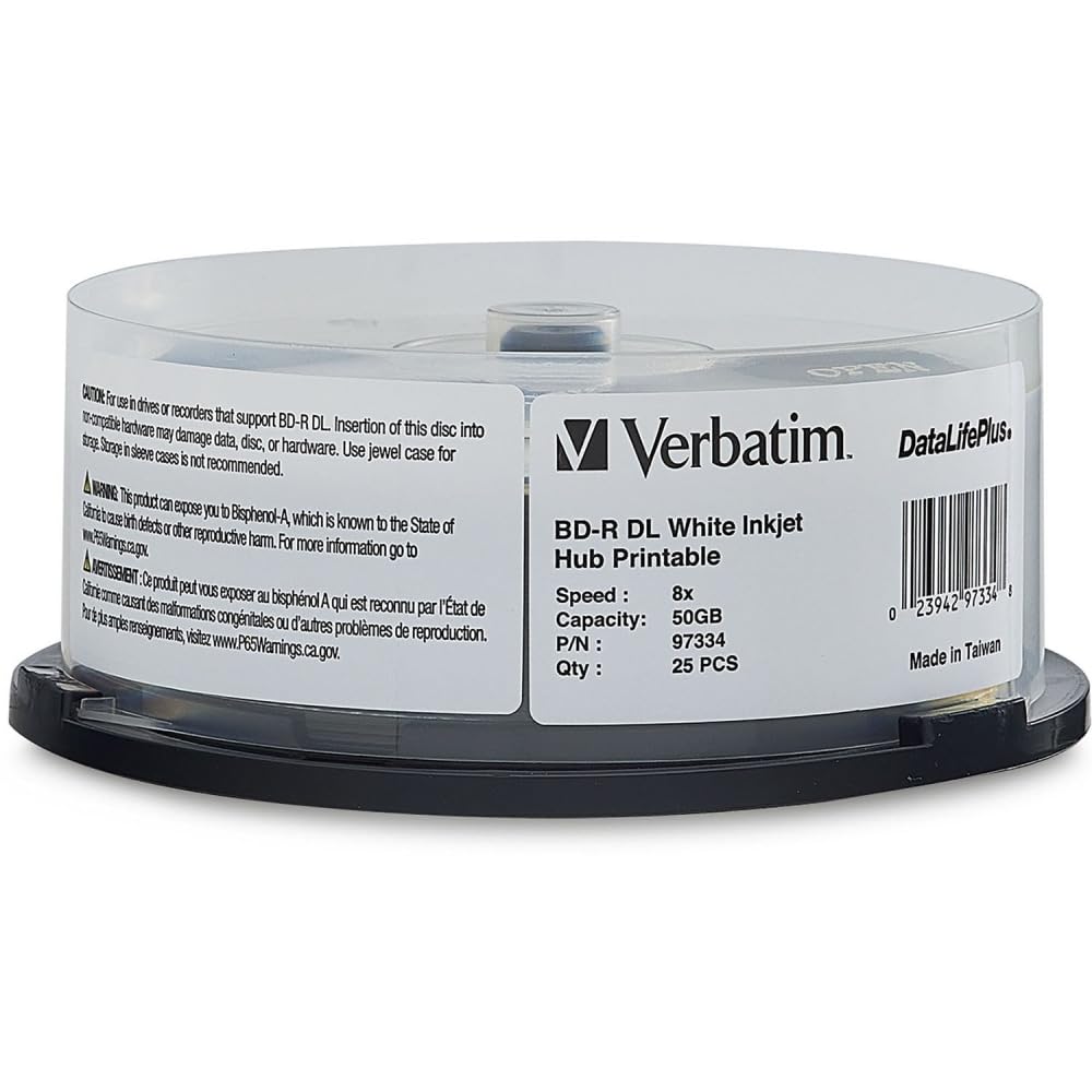 Blu-ray BD-R DL Inkjet Printable Disc 50GB 25 Pack Spindle Y4655
