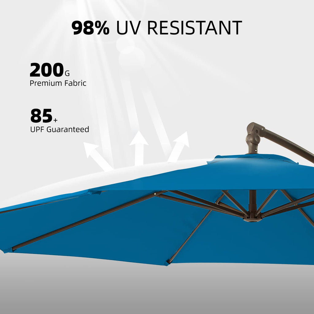 10ft Blue Offset Cantilever Patio Umbrella with Base W3221