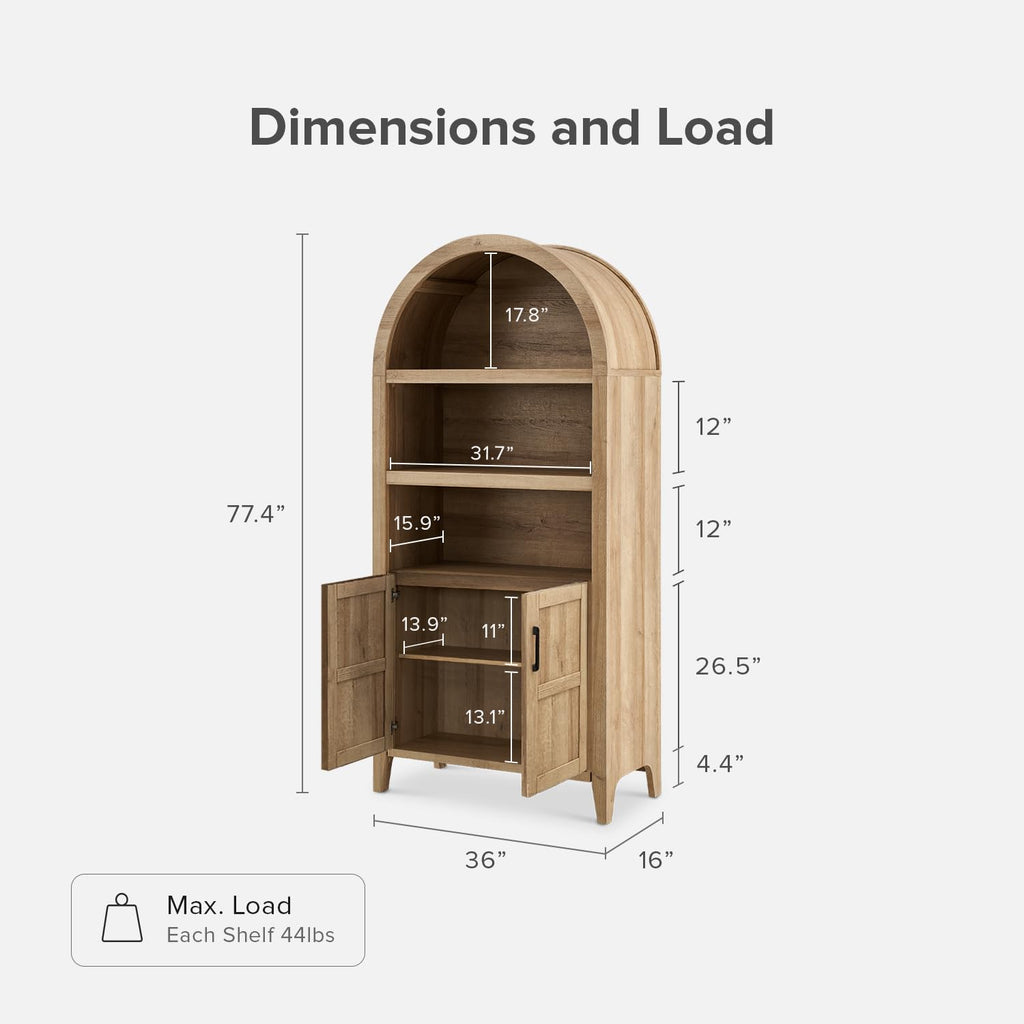 77.4" Tall Arched Wooden Storage Cabinet with Doors and Adjustable Shelves N465