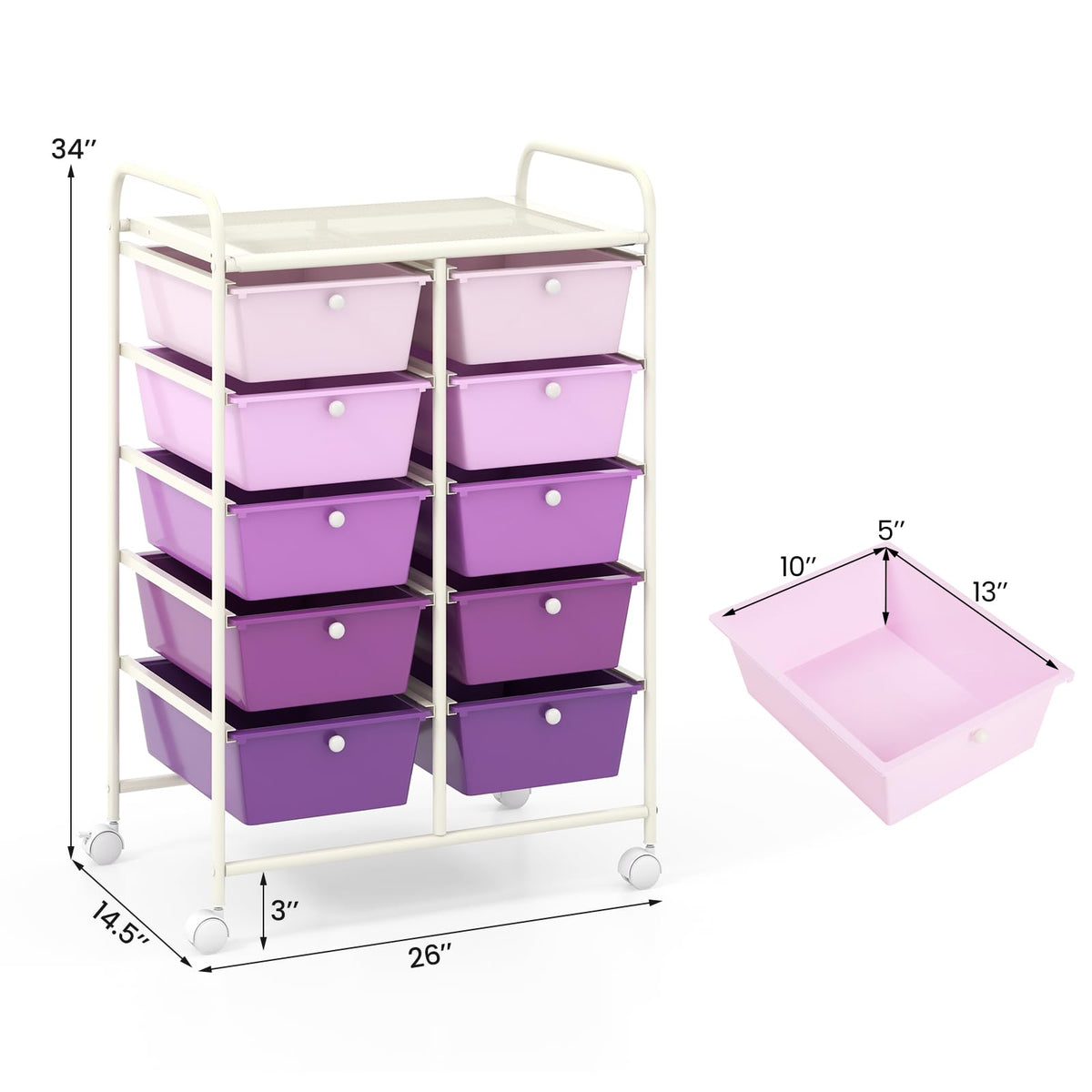 10 Drawer Rolling Storage Cart with Metal Frame U40502