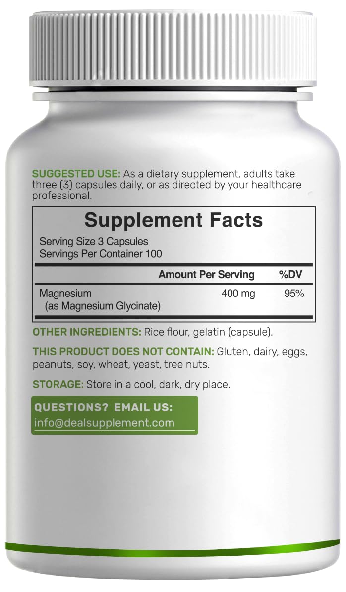 Magnesium Glycinate 400mg, 300 Capsules T142