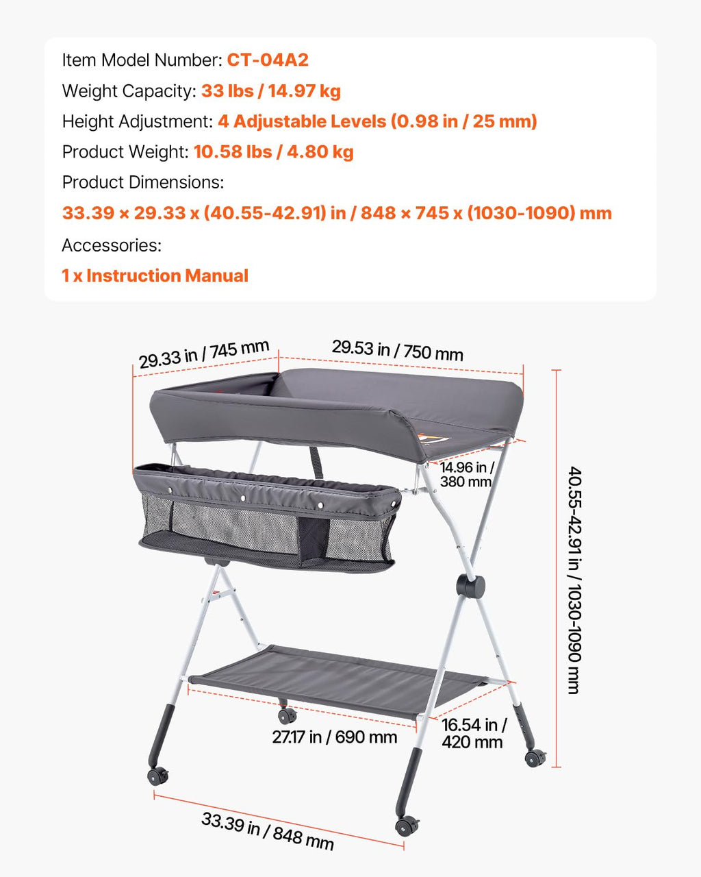 Foldable Baby Changing Table with Side Basket N441139