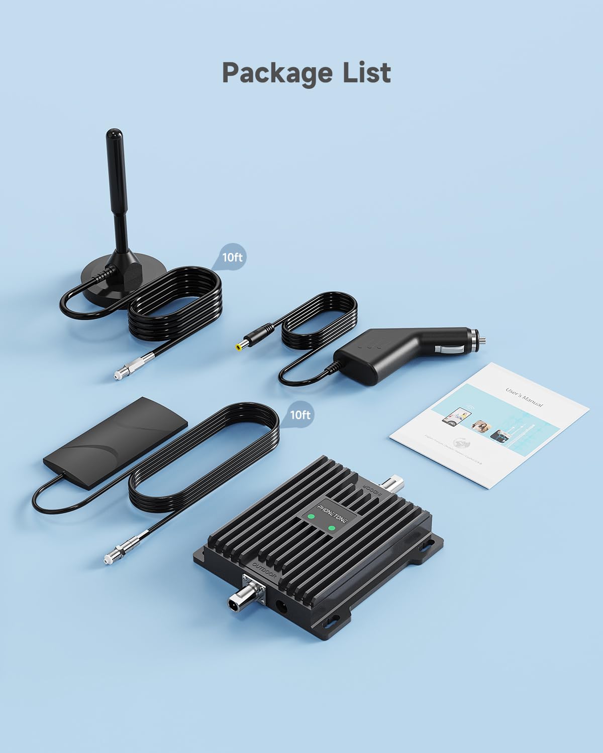 Vehicle Cell Phone Signal Booster with Omni-Directional Roof Antenna Grey T210