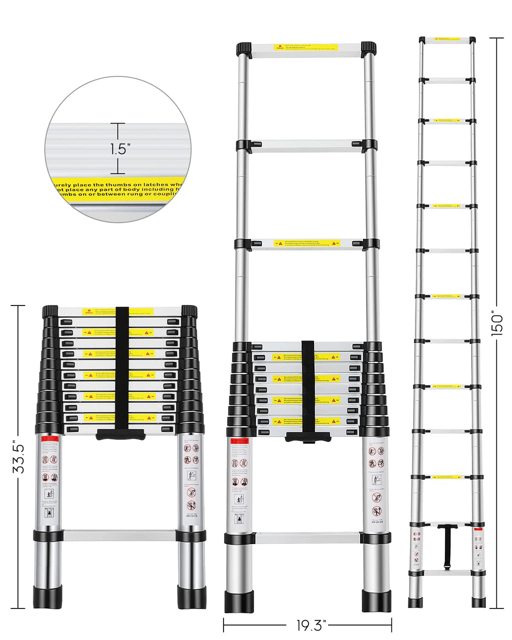 12.5FT Aluminum Telescoping Ladder 330 lb A812335