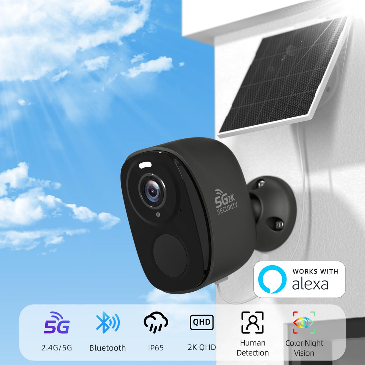 5GHz/2.4G Wireless Outdoor Security Cameras with Solar Panels K460