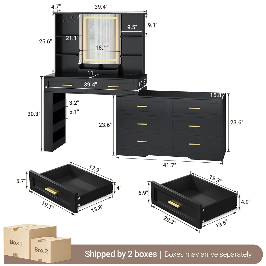 Black Makeup Vanity Desk with Mirror and Lights C3525