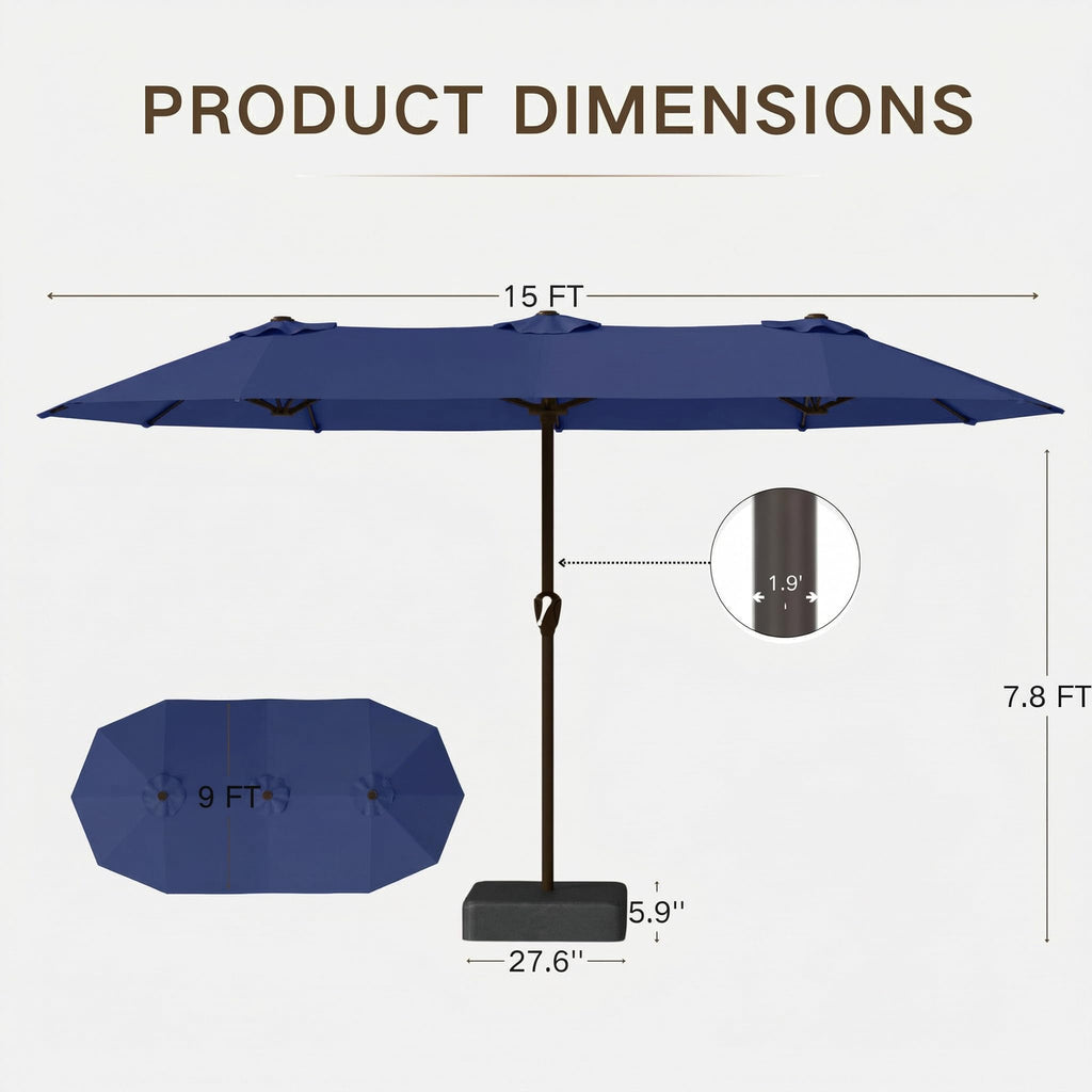 15ft Double-Sided Rectangle Patio Umbrella with Base M795