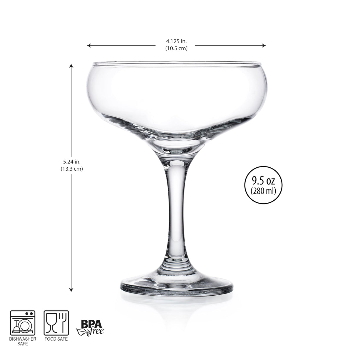 9.5 oz Coupe Cocktail Glasses Set 6 Pcs X36267