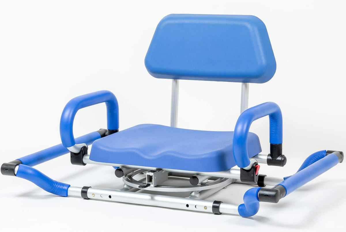 Blue Tub-Mounted Shower Chair with Padded Seat Back and Arms T58949