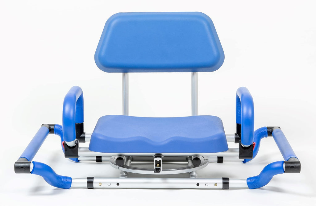 Blue Tub-Mounted Shower Chair with Padded Seat Back and Arms T58949