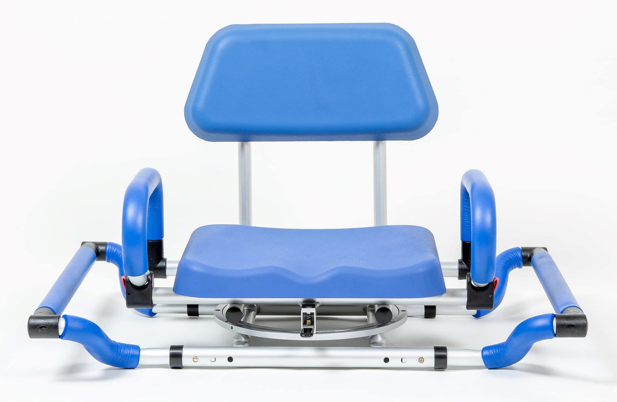 Blue Tub-Mounted Shower Chair with Padded Seat Back and Arms T58949