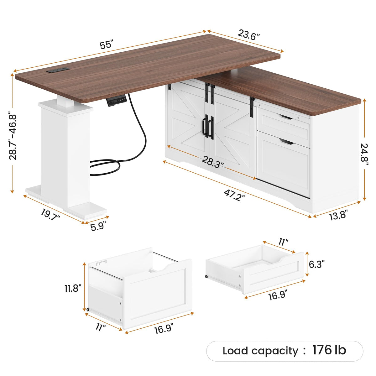 55 inch L Shaped Standing Desk with Storage Drawers M987072