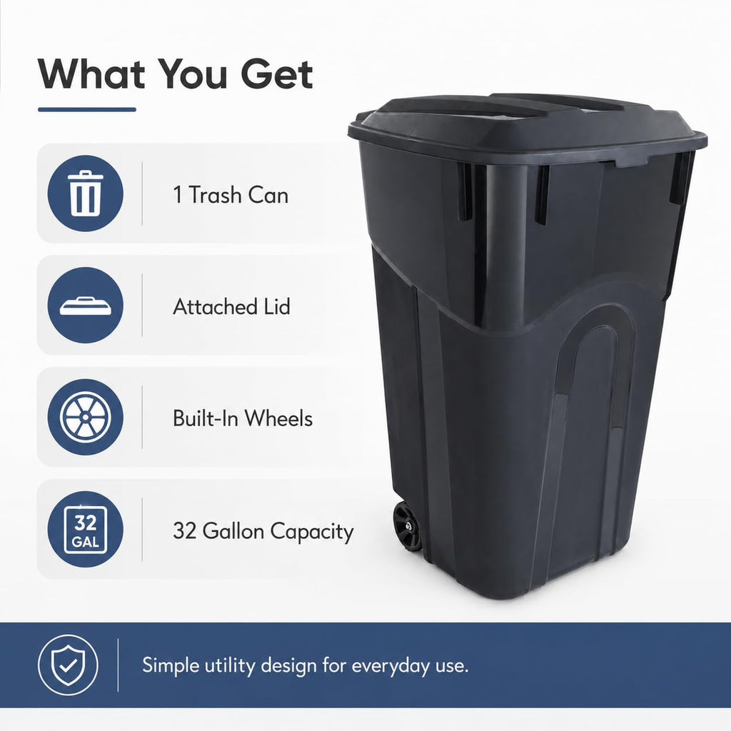 32-Gallon Heavy-Duty Wheeled Trash Can with Click-Lock Lid E828