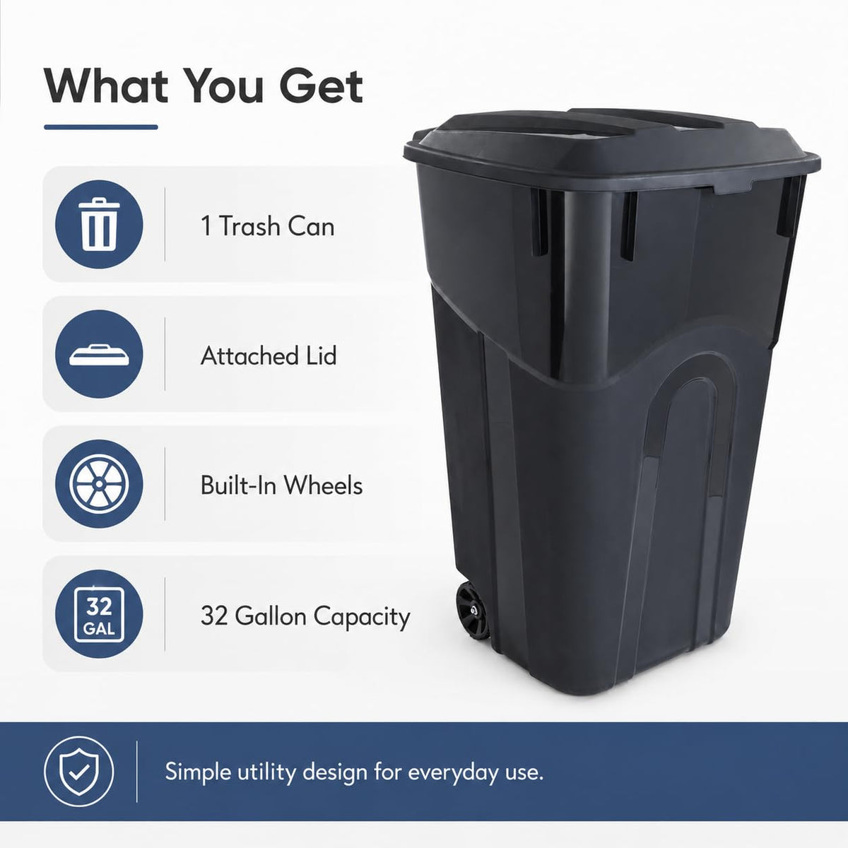 32-Gallon Heavy-Duty Wheeled Trash Can with Click-Lock Lid E828