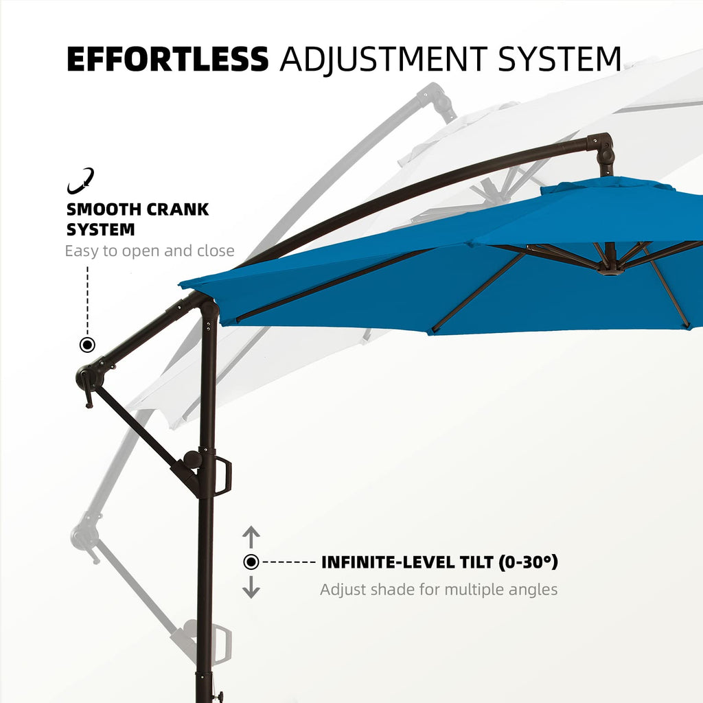 10ft Blue Offset Cantilever Patio Umbrella with Base W3221