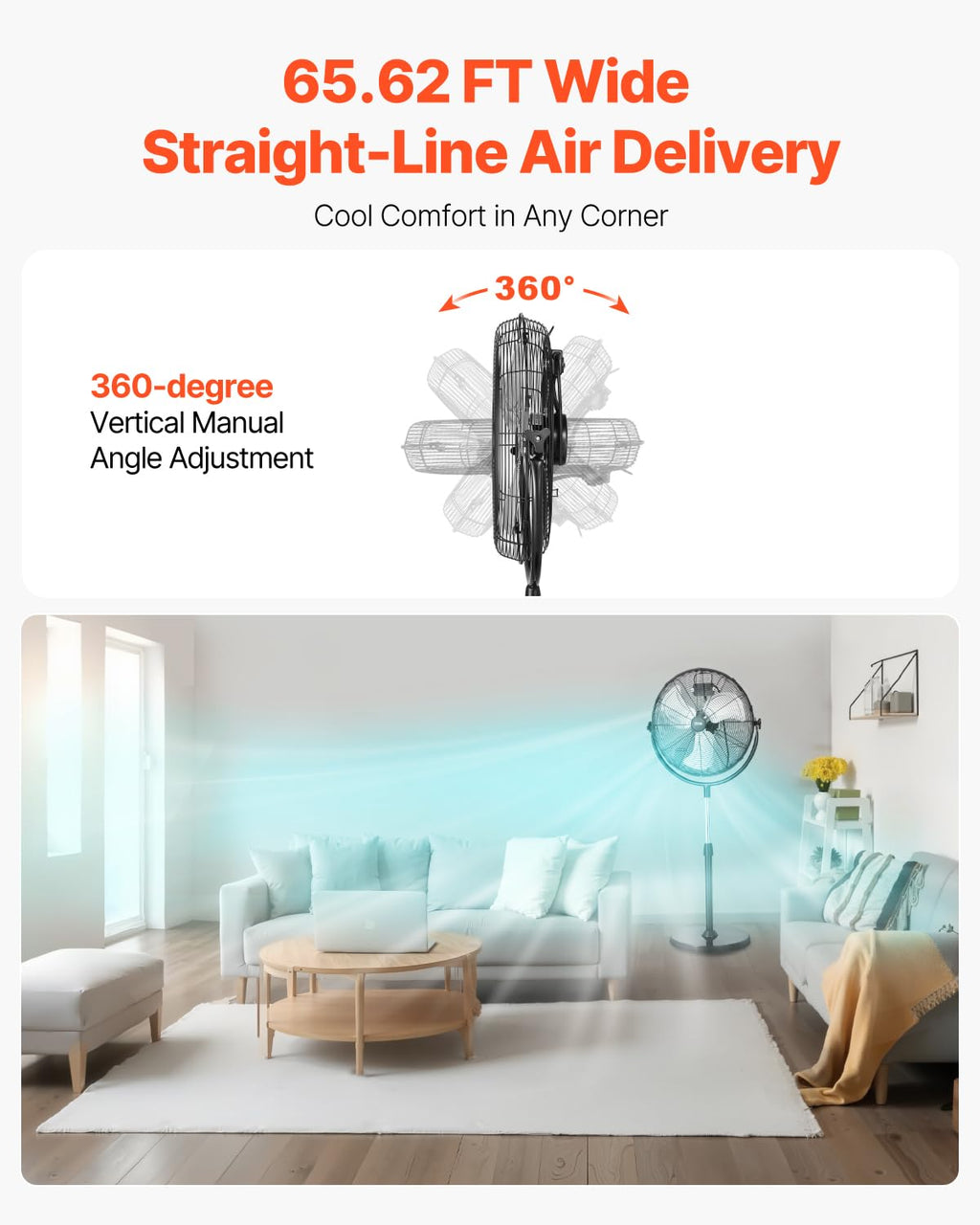18 Inch Adjustable Height Standing Fan with 3 Speeds, Black F643780