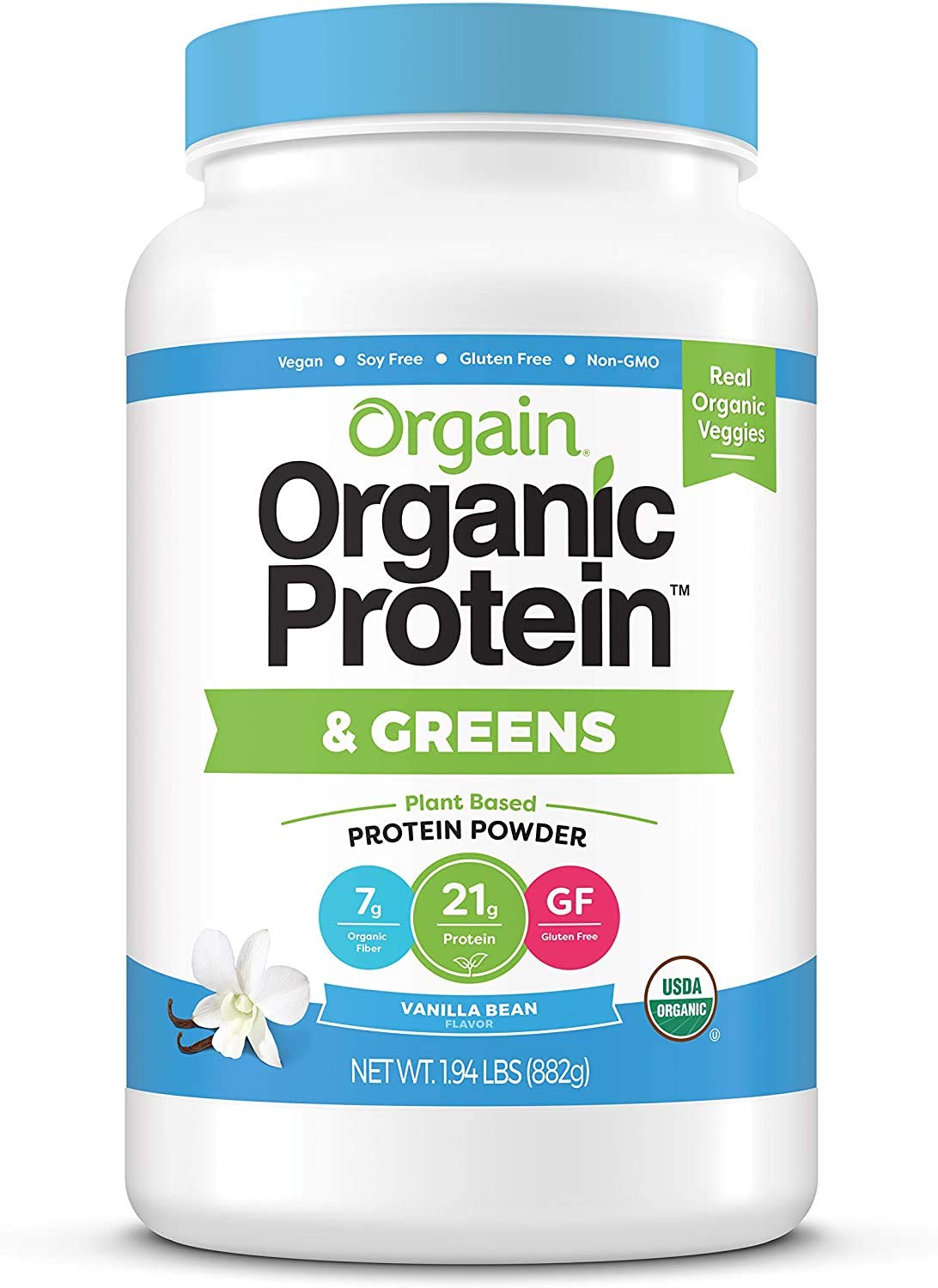 Organic Vegan Protein Powder + Greens, Vanilla Bean, 21g Plant Based Protein, 1.94lb O682