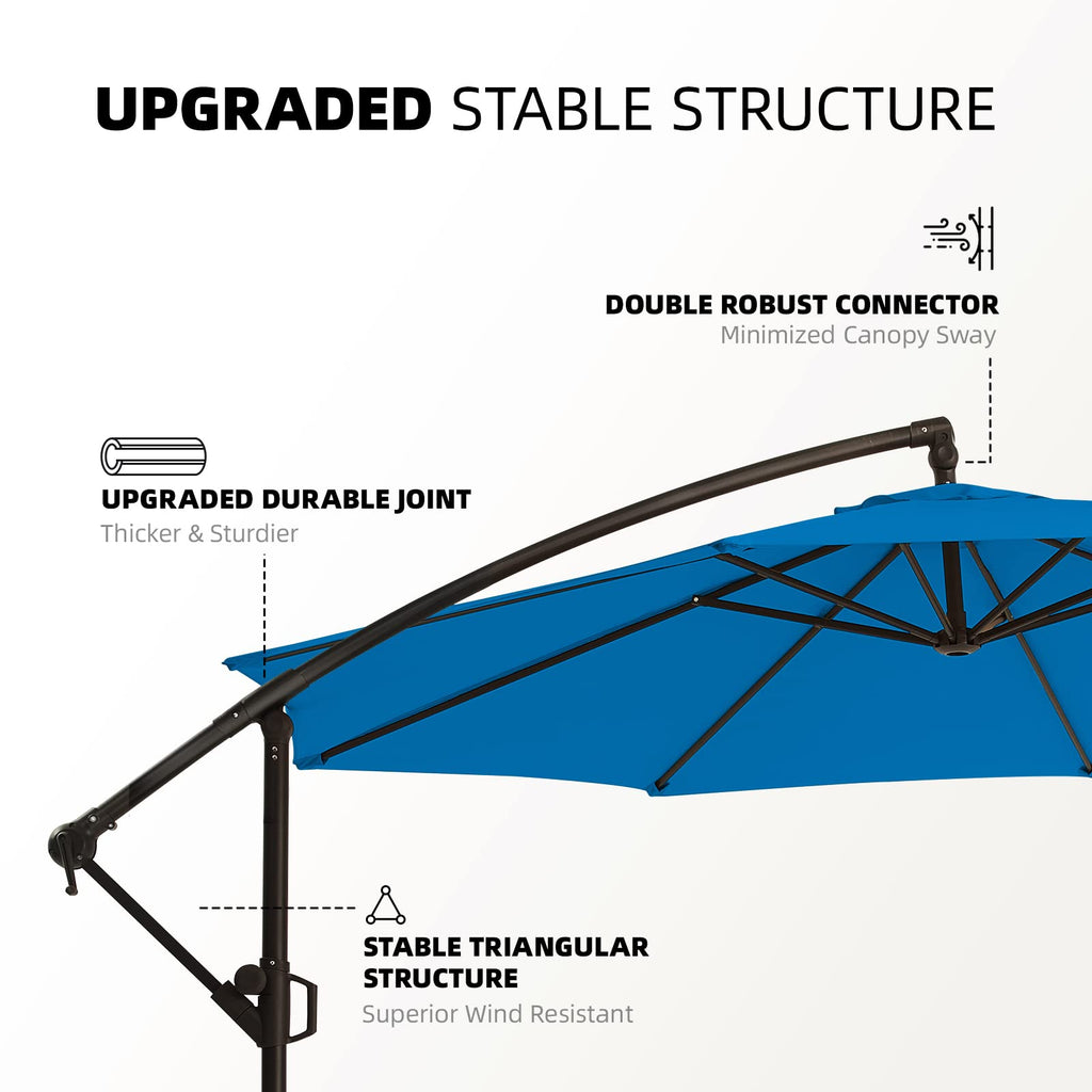 10ft Blue Offset Cantilever Patio Umbrella with Base W3221