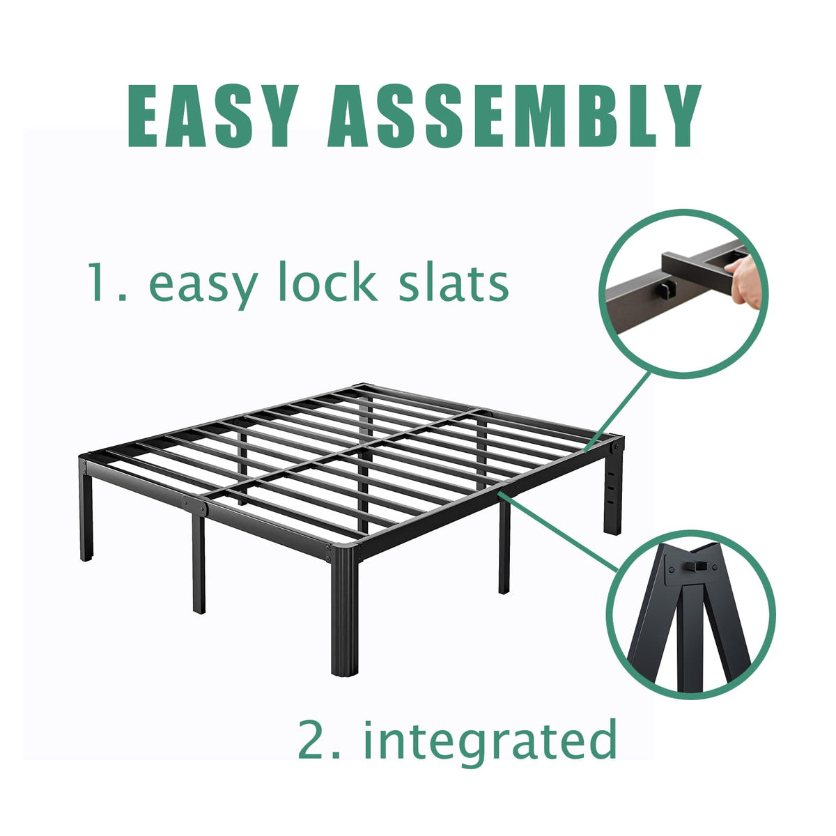 18 Inch Metal Bed Frame Queen Size Black G38681