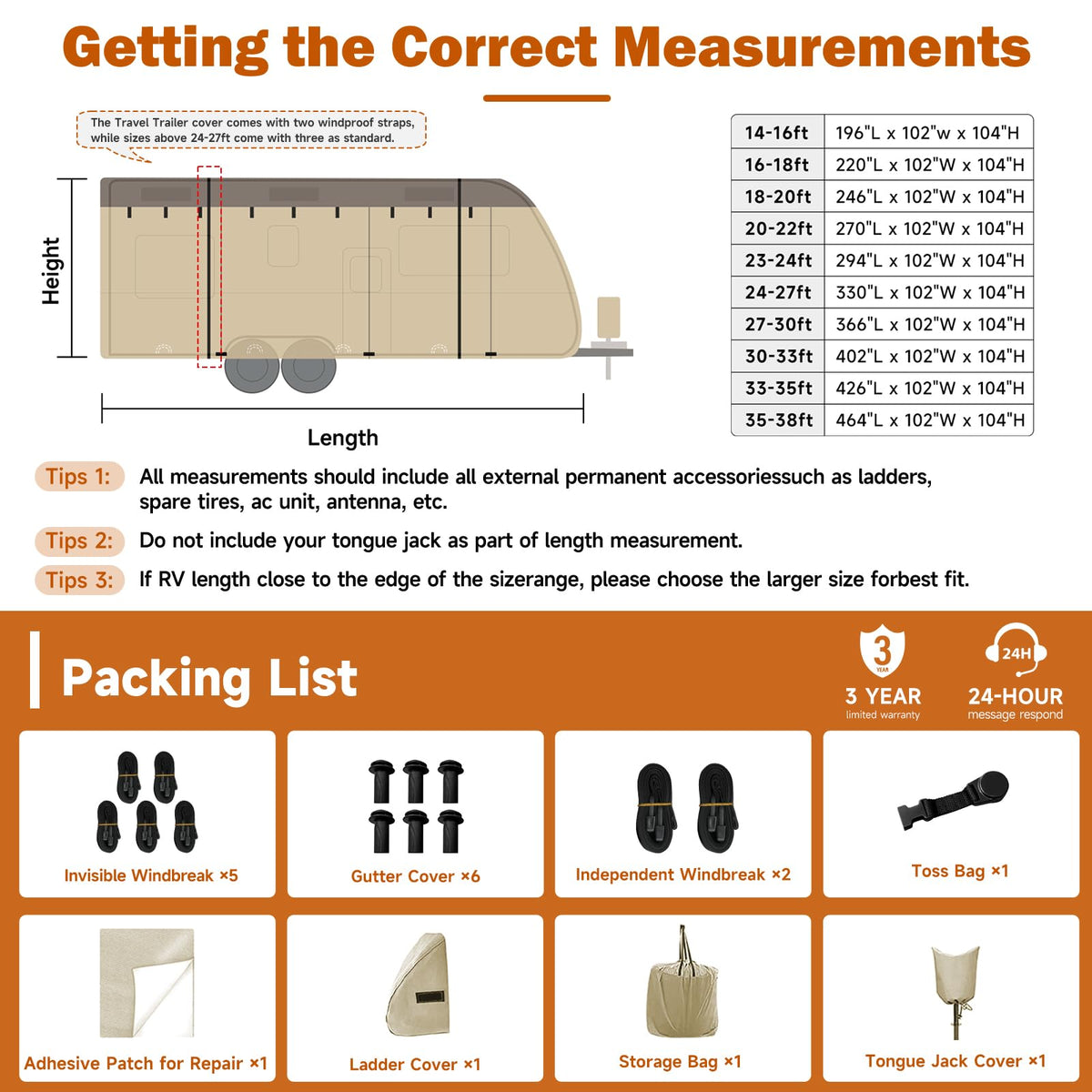 14' ~ 16' Waterproof Windproof Heavy Duty Travel Trailer RV Cover U39633