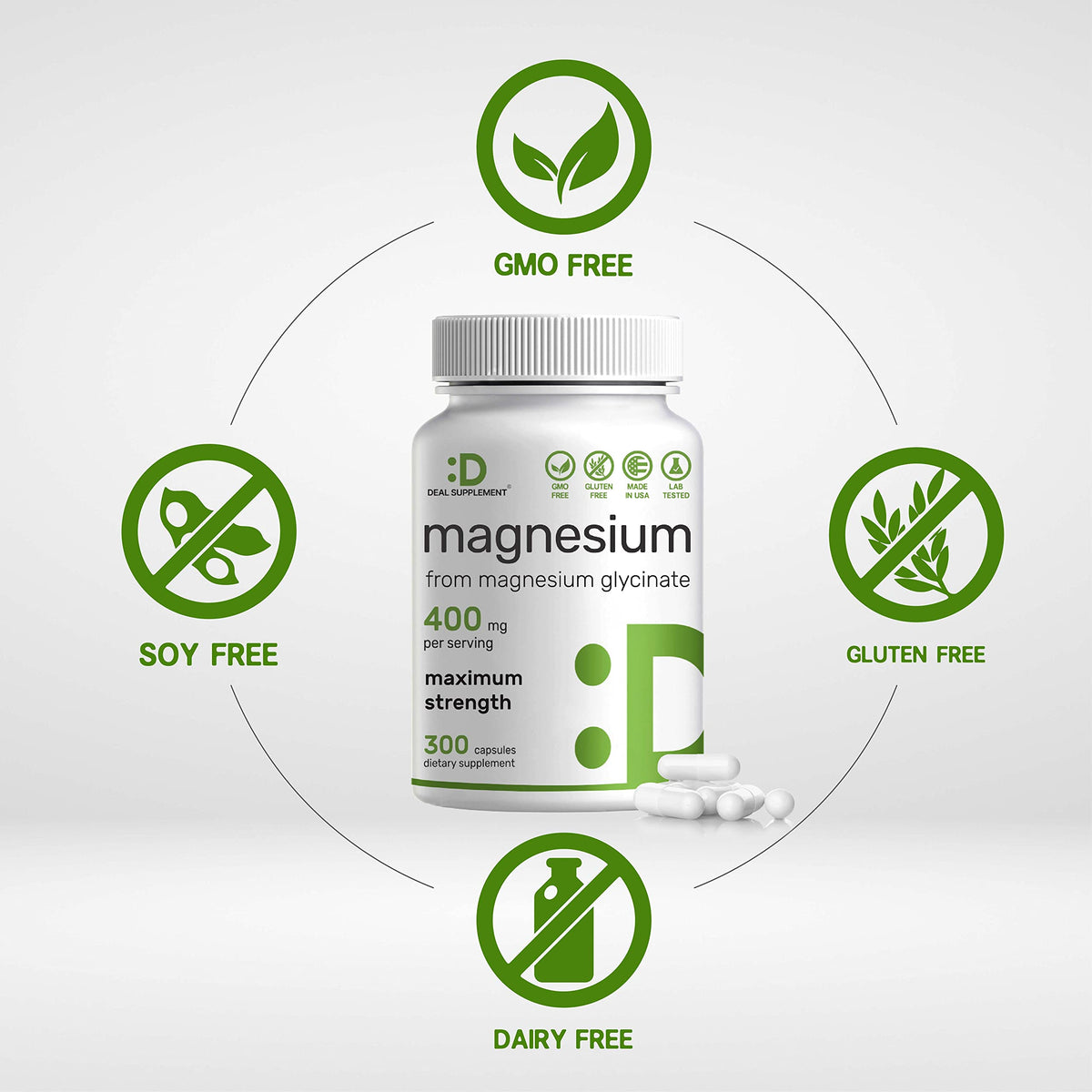 Magnesium Glycinate 400mg, 300 Capsules T142