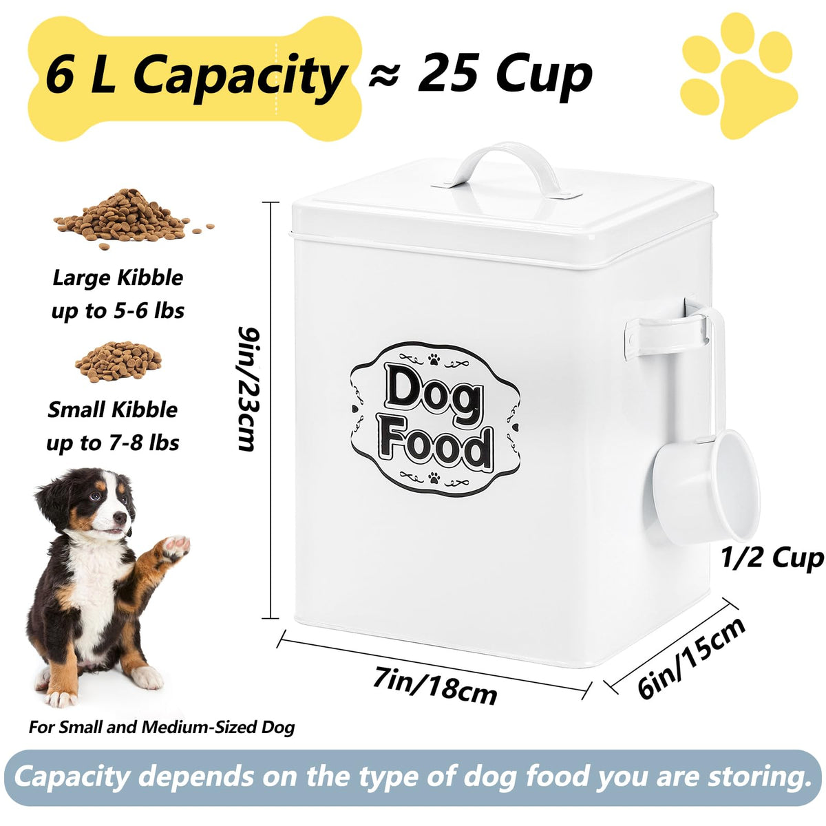 5-7 Lbs Metal Dog Food Storage Container with Lid and Scoop T11588