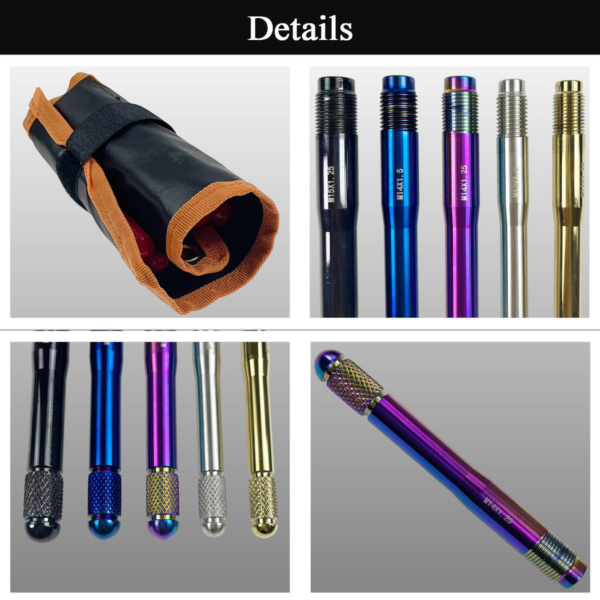 10PC Alloy Steel Wheel Alignment Pins Kit M12x1.5/1.25/M14x1.5/1.25/M15*1.25 Lug Bolt Guide Tool X8907