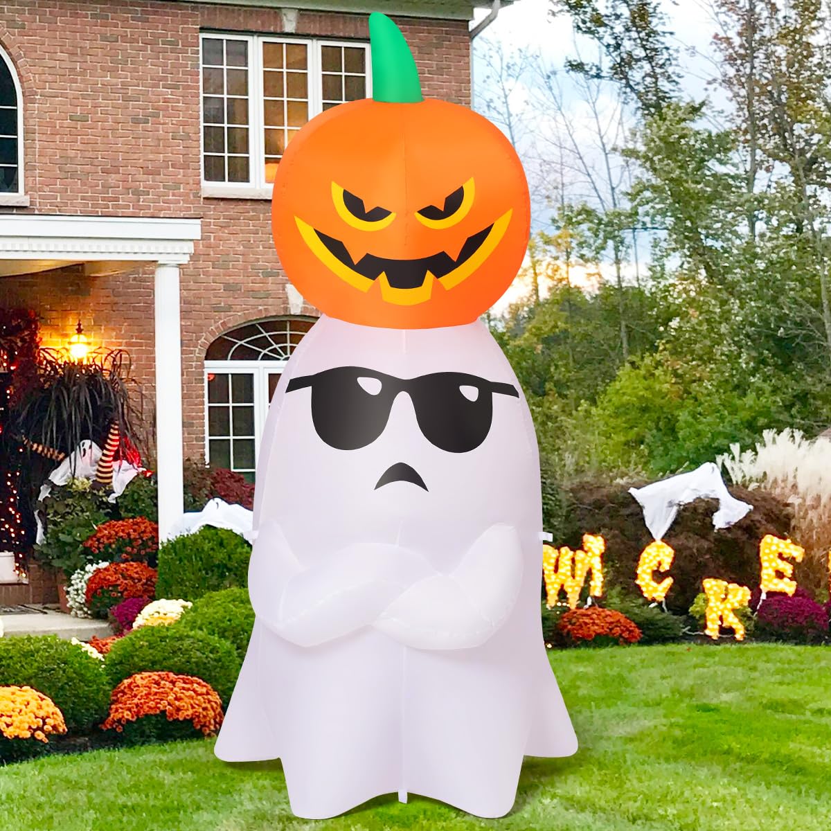 6.2 FT Halloween Inflatables Ghost with Pumpkin D48697