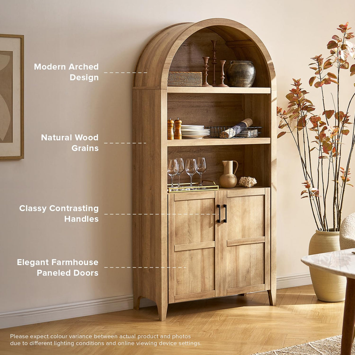 77.4" Tall Arched Wooden Storage Cabinet with Doors and Adjustable Shelves N465