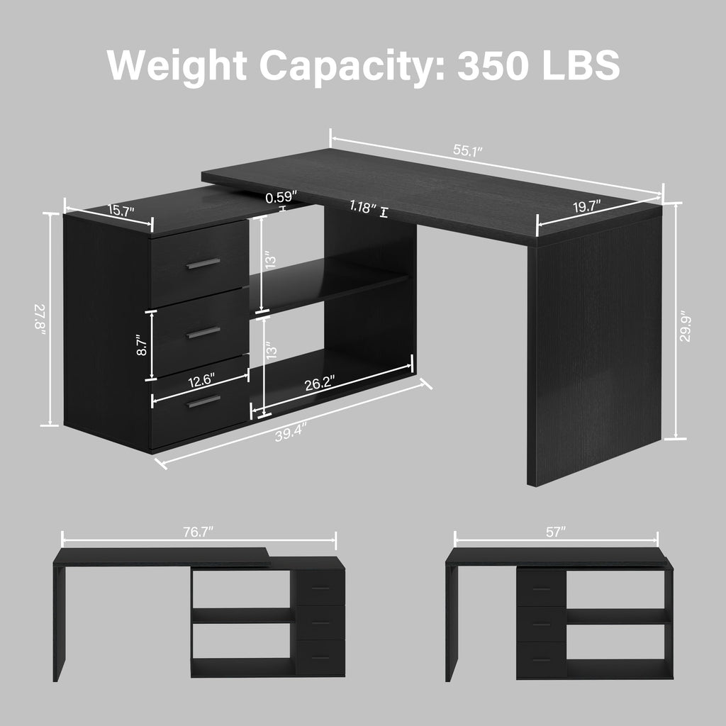 Black L Shaped Corner Desk with Storage Drawers K944346