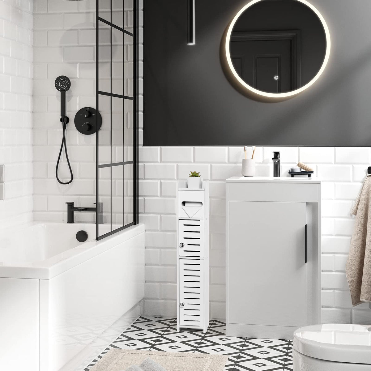 White Over The Toilet Storage Cabinet with 2 Doors & Shelves W272797