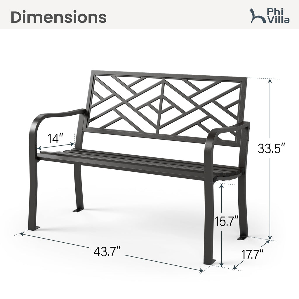 Black 43 Inches Outdoor Garden Bench K566123