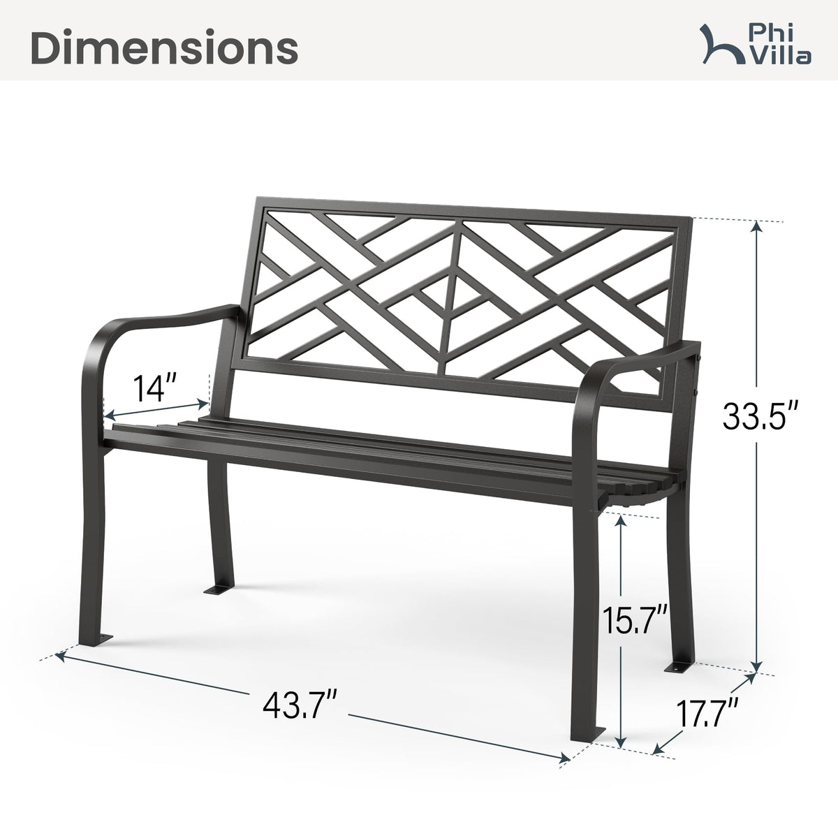 Black 43 Inches Outdoor Garden Bench K566123