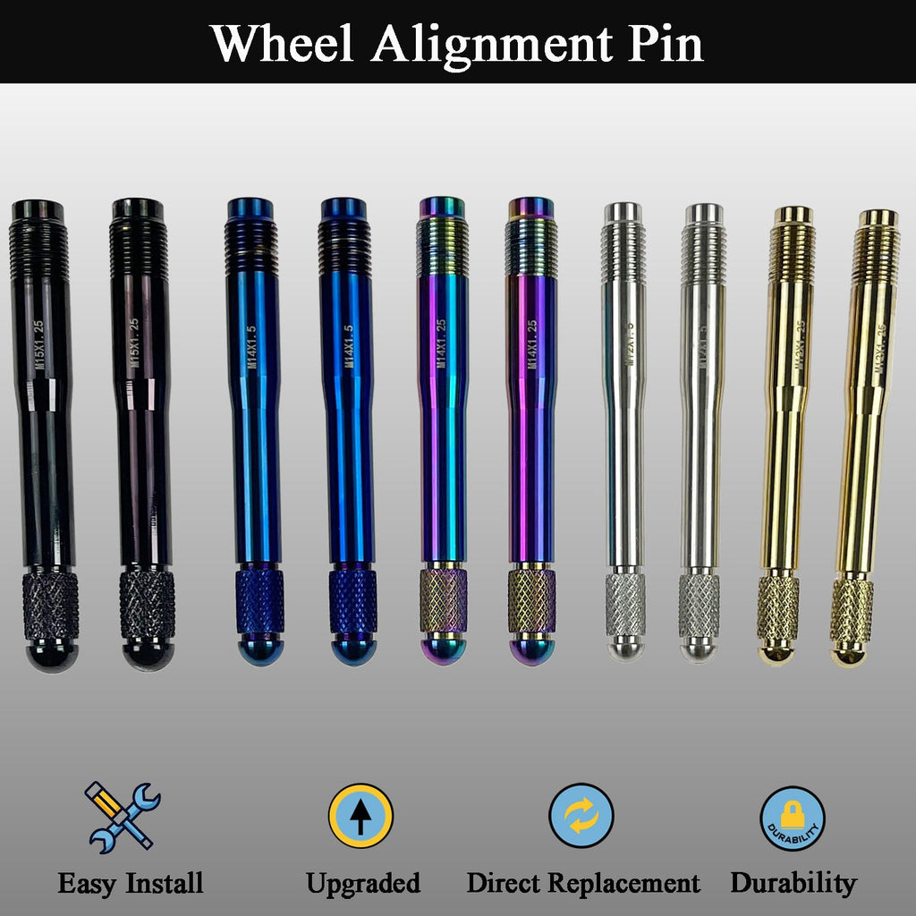 10PC Alloy Steel Wheel Alignment Pins Kit M12x1.5/1.25/M14x1.5/1.25/M15*1.25 Lug Bolt Guide Tool X8907
