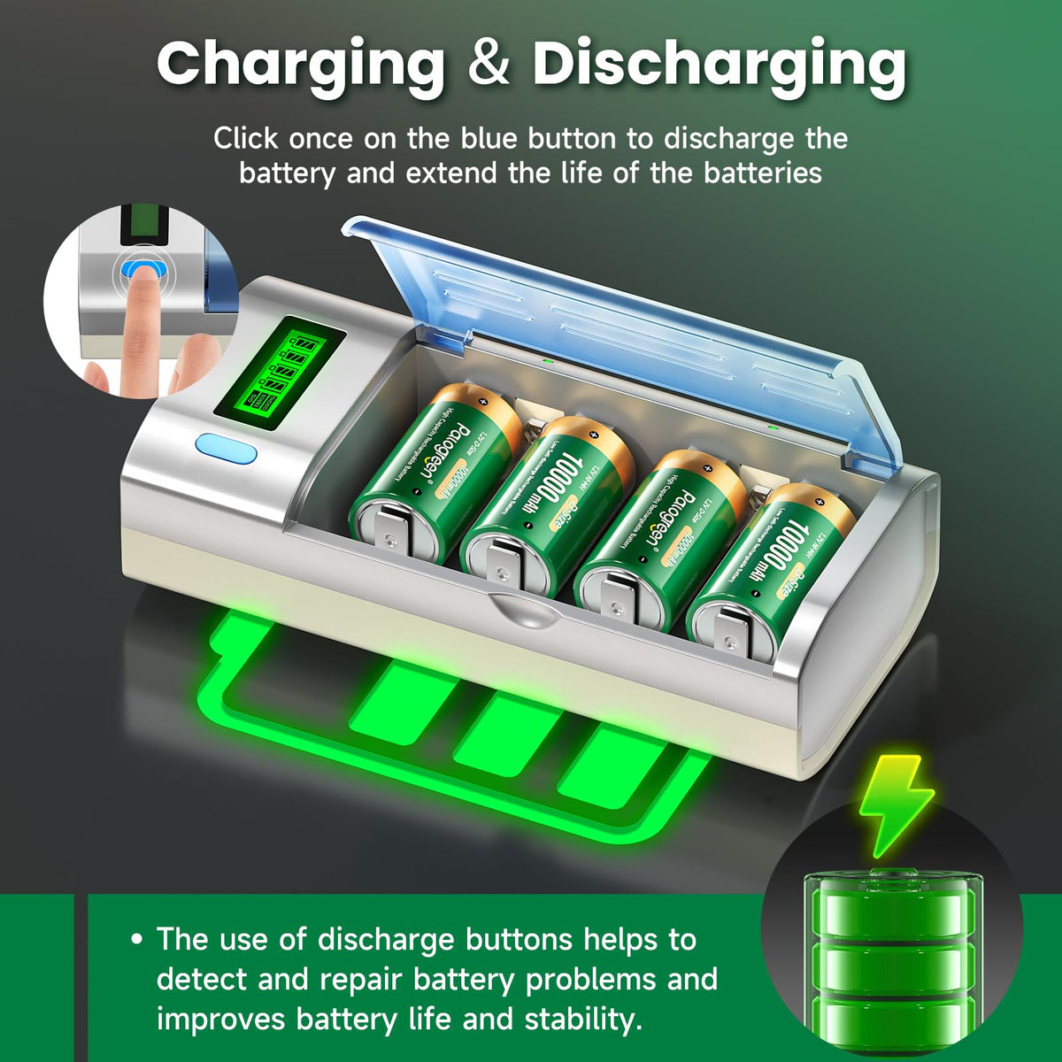10000mAh Rechargeable D Batteries 6 Counts and Universal Battery Charger N81952