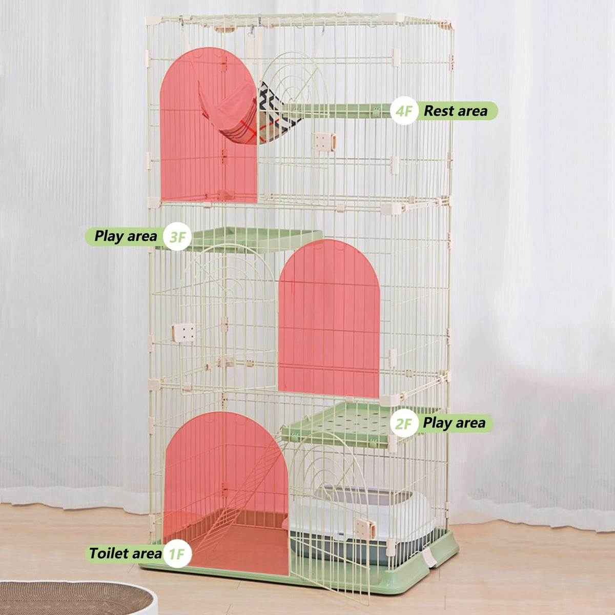 3/4-Tier Wire Cat Cage Playpen Kennel with Hammock D628