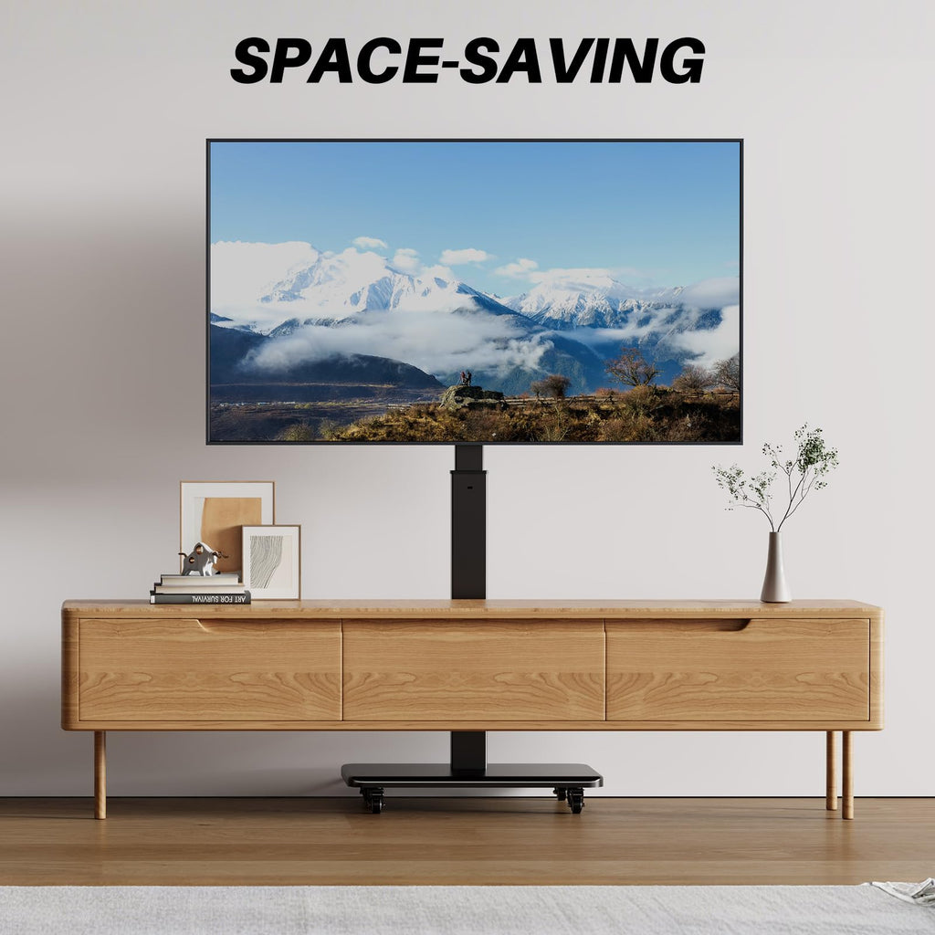 Mobile TV Stand on Wheels with 90° Swivel, Hand Crank Adjustable Height, for 42 to 75 inch TVs up to 110 lbs (Black) J615273