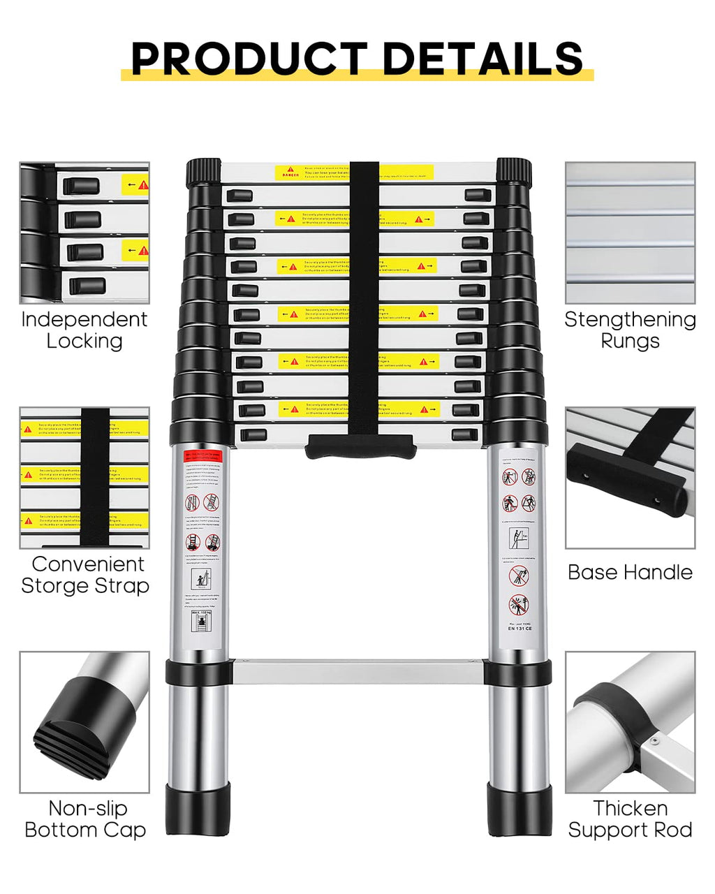 12.5FT Aluminum Telescoping Ladder 330 lb A812335