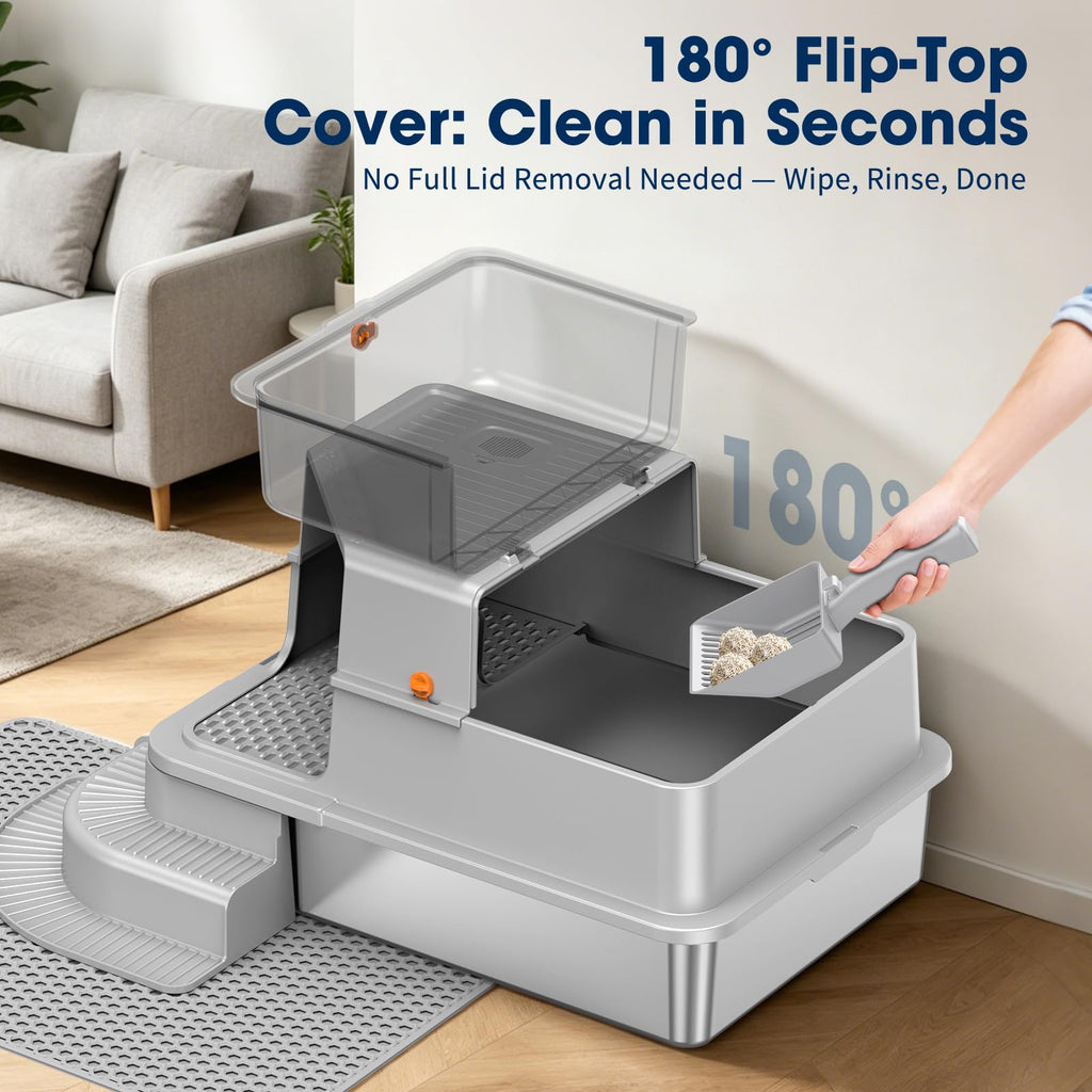XXXL Stainless Steel Cat Litter Box with Lid X63673