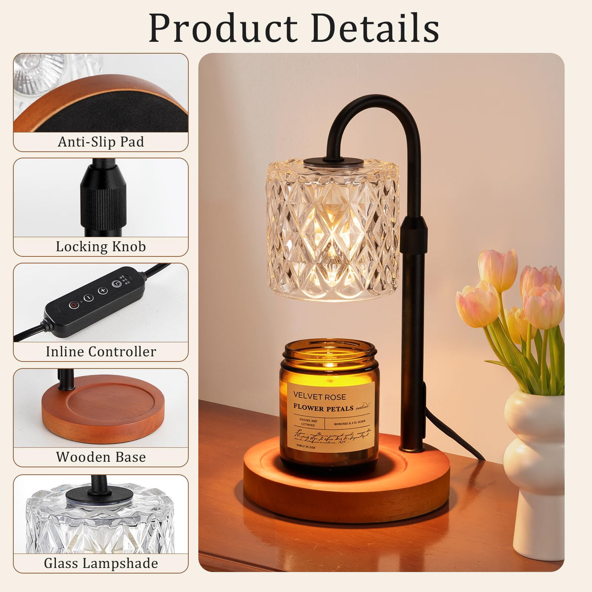 Walnut Candle Warmer Lamp with Timer M9769
