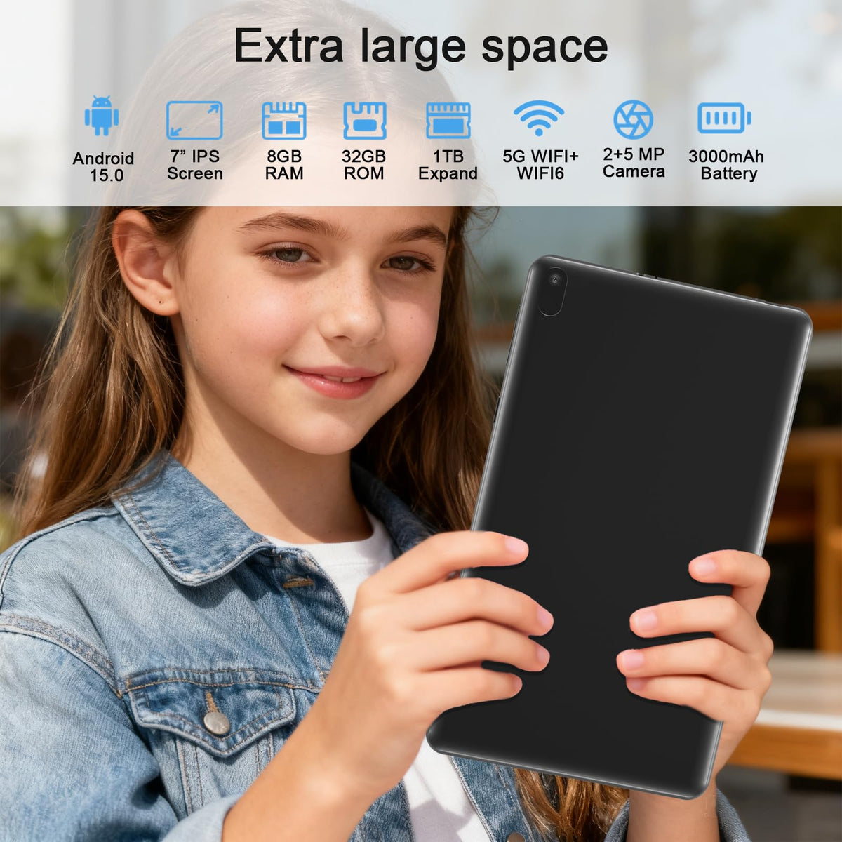 Android 15 Tablet 7 inch 8GB RAM 32GB ROM Black L40409