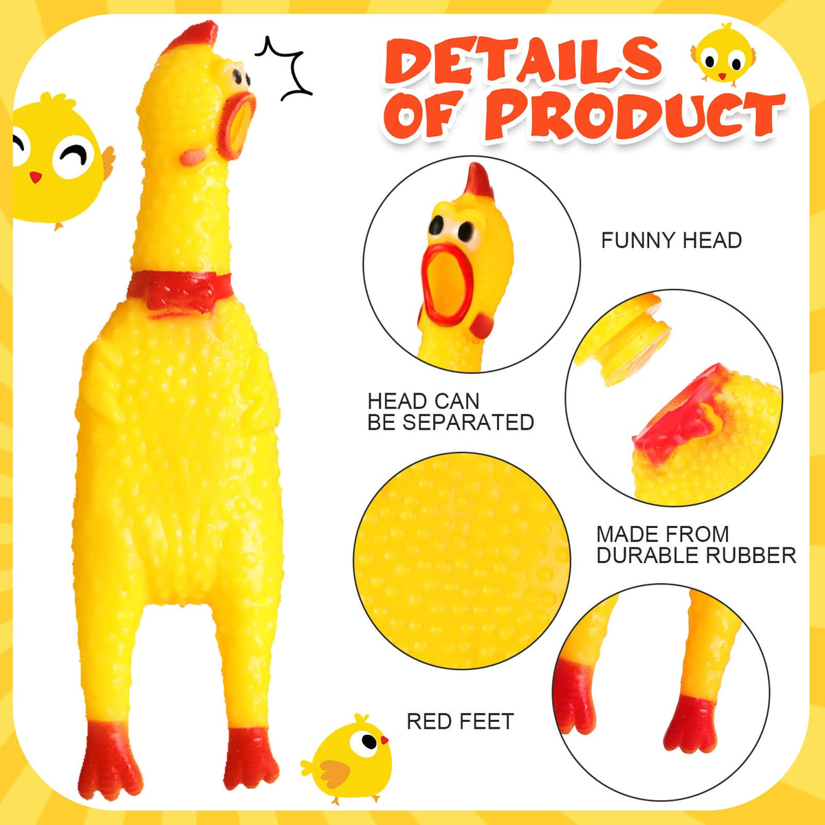 50 Pcs Yellow Rubber Chickens B25484
