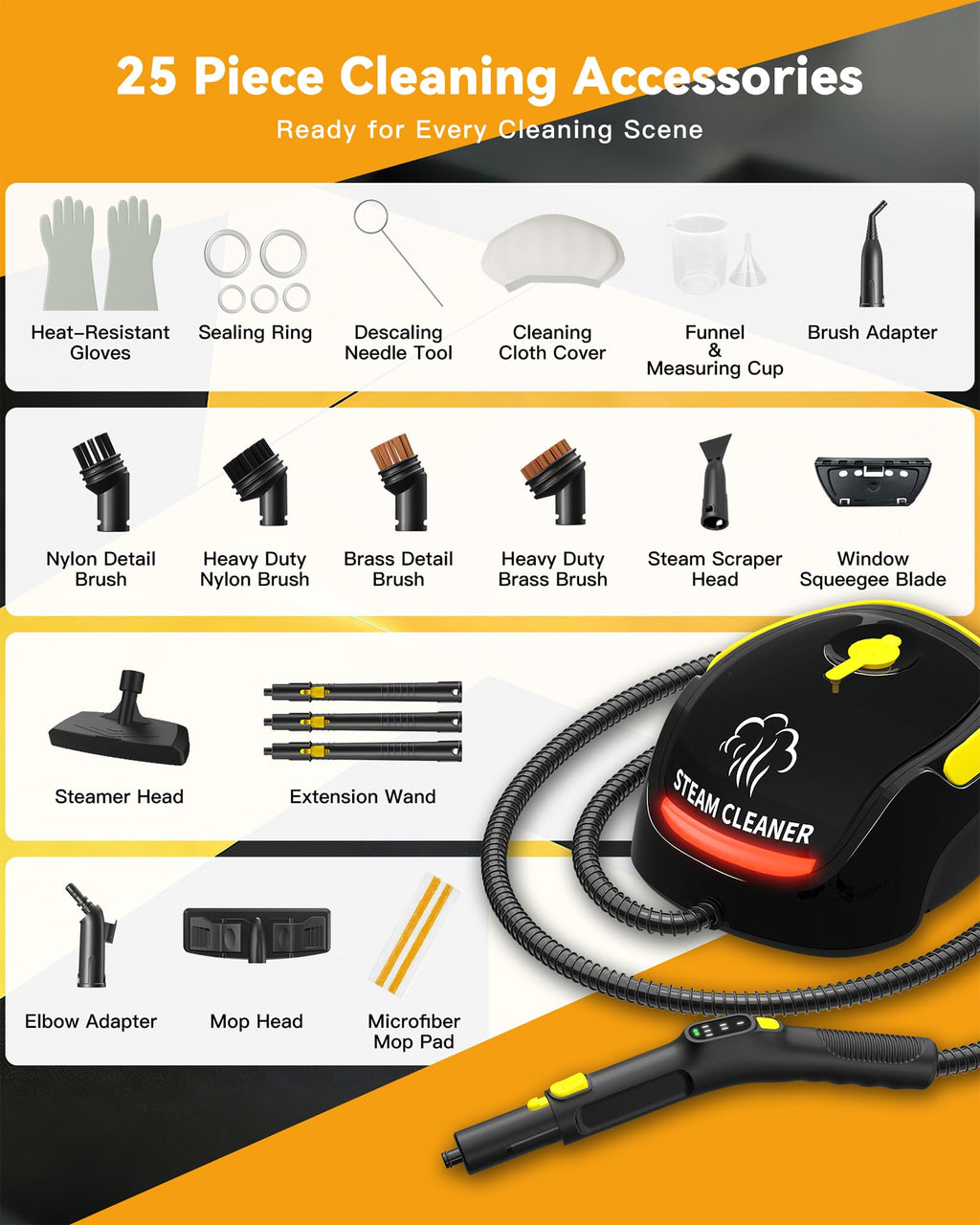 Steam Cleaner with Mop, 25 Accessories I177