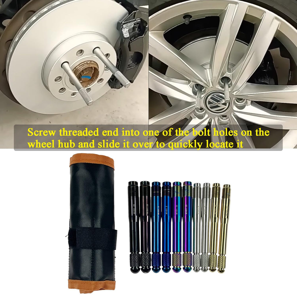 10PC Alloy Steel Wheel Alignment Pins Kit M12x1.5/1.25/M14x1.5/1.25/M15*1.25 Lug Bolt Guide Tool X8907